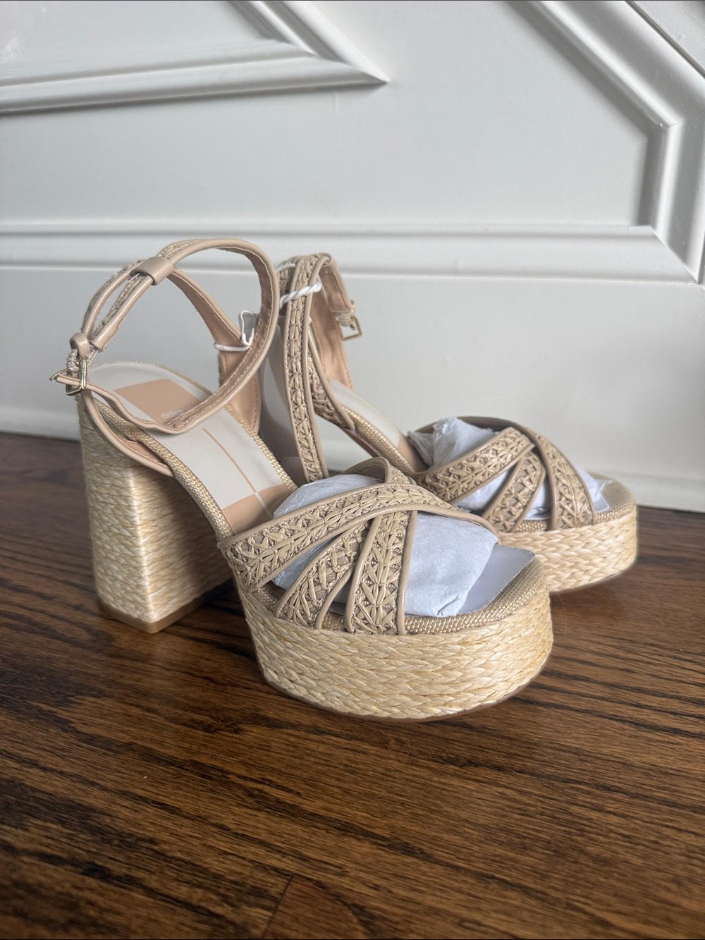 Dolce Vita Danila Cross Hatch Raffia Platform Sandals - Beige